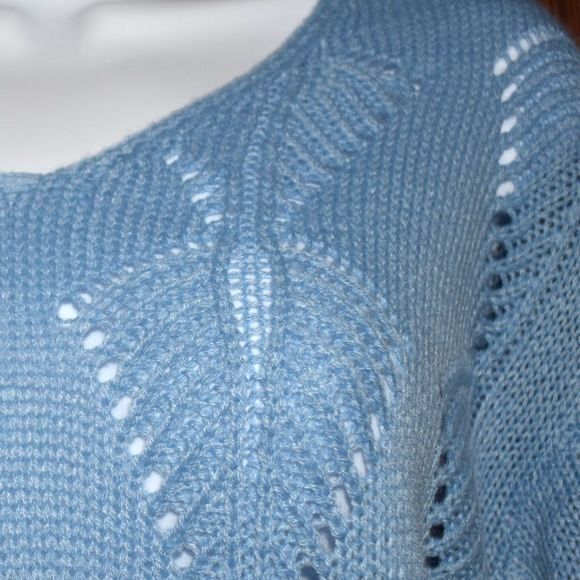 Women’s Light Blue Open Knit Sweater Size Small V Neck Lightweight Sheer - Picture 9 of 12